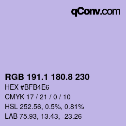 Color code: RGB 191.1 180.8 230 | qconv.com