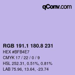 Color code: RGB 191.1 180.8 231 | qconv.com