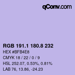 Color code: RGB 191.1 180.8 232 | qconv.com