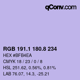 Color code: RGB 191.1 180.8 234 | qconv.com