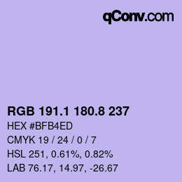 カラーコード: RGB 191.1 180.8 237 | qconv.com