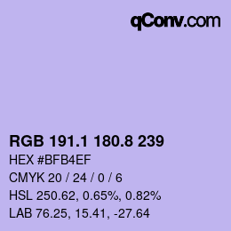 カラーコード: RGB 191.1 180.8 239 | qconv.com