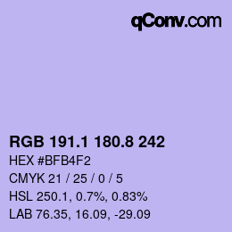 カラーコード: RGB 191.1 180.8 242 | qconv.com