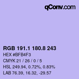 カラーコード: RGB 191.1 180.8 243 | qconv.com