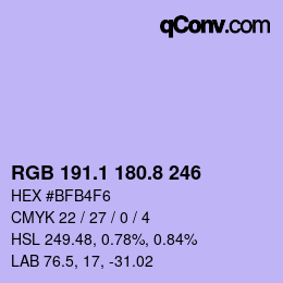 カラーコード: RGB 191.1 180.8 246 | qconv.com