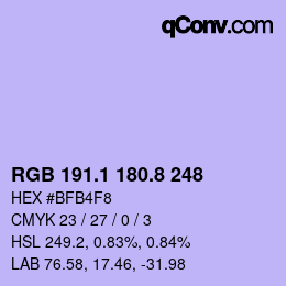 カラーコード: RGB 191.1 180.8 248 | qconv.com