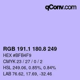 カラーコード: RGB 191.1 180.8 249 | qconv.com