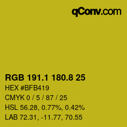 カラーコード: RGB 191.1 180.8 25 | qconv.com
