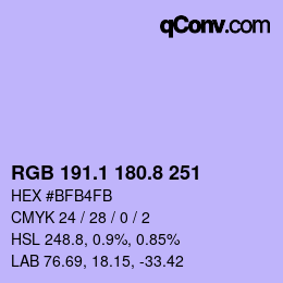 カラーコード: RGB 191.1 180.8 251 | qconv.com