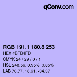 カラーコード: RGB 191.1 180.8 253 | qconv.com