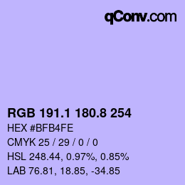 カラーコード: RGB 191.1 180.8 254 | qconv.com