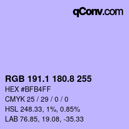 Color code: RGB 191.1 180.8 255 | qconv.com
