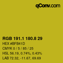 カラーコード: RGB 191.1 180.8 29 | qconv.com