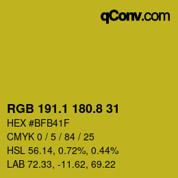カラーコード: RGB 191.1 180.8 31 | qconv.com
