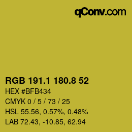 カラーコード: RGB 191.1 180.8 52 | qconv.com