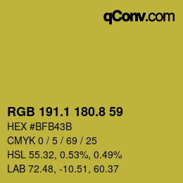 カラーコード: RGB 191.1 180.8 59 | qconv.com