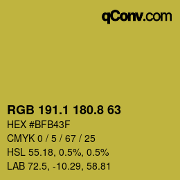 カラーコード: RGB 191.1 180.8 63 | qconv.com