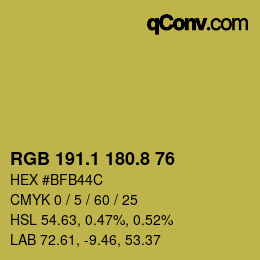 カラーコード: RGB 191.1 180.8 76 | qconv.com
