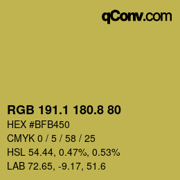 カラーコード: RGB 191.1 180.8 80 | qconv.com