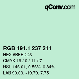 Color code: RGB 191.1 237 211 | qconv.com