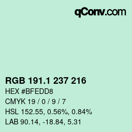 Color code: RGB 191.1 237 216 | qconv.com