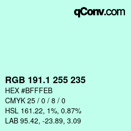 Color code: RGB 191.1 255 235 | qconv.com