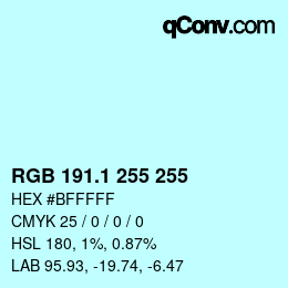 Color code: RGB 191.1 255 255 | qconv.com