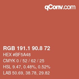 カラーコード: RGB 191.1 90.8 72 | qconv.com