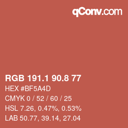 カラーコード: RGB 191.1 90.8 77 | qconv.com