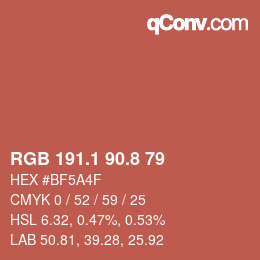 カラーコード: RGB 191.1 90.8 79 | qconv.com