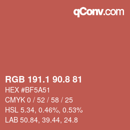 カラーコード: RGB 191.1 90.8 81 | qconv.com