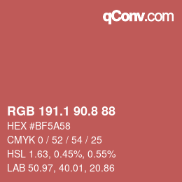 カラーコード: RGB 191.1 90.8 88 | qconv.com