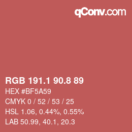 カラーコード: RGB 191.1 90.8 89 | qconv.com
