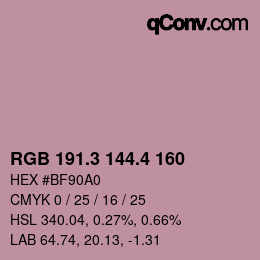 カラーコード: RGB 191.3 144.4 160 | qconv.com