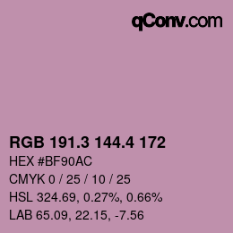 カラーコード: RGB 191.3 144.4 172 | qconv.com