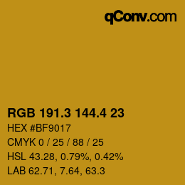カラーコード: RGB 191.3 144.4 23 | qconv.com