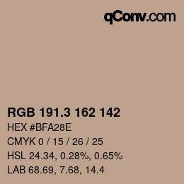 カラーコード: RGB 191.3 162 142 | qconv.com