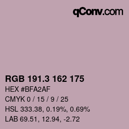 カラーコード: RGB 191.3 162 175 | qconv.com