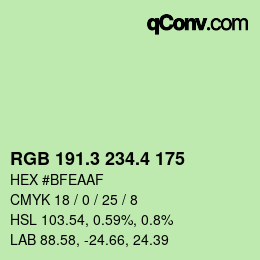 カラーコード: RGB 191.3 234.4 175 | qconv.com