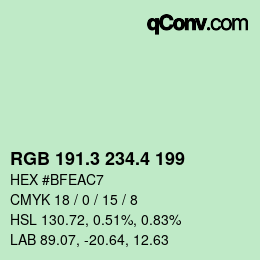 カラーコード: RGB 191.3 234.4 199 | qconv.com