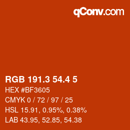 カラーコード: RGB 191.3 54.4 5 | qconv.com