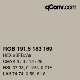 Color code: RGB 191.5 183 169 | qconv.com