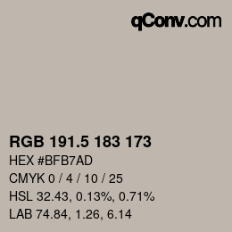 颜色代码: RGB 191.5 183 173 | qconv.com