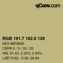 カラーコード: RGB 191.7 182.6 128 | qconv.com