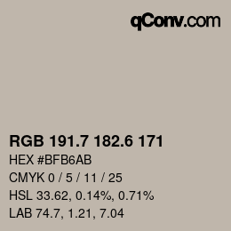 カラーコード: RGB 191.7 182.6 171 | qconv.com