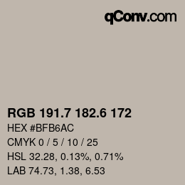 カラーコード: RGB 191.7 182.6 172 | qconv.com