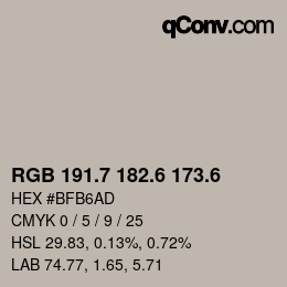 カラーコード: RGB 191.7 182.6 173.6 | qconv.com