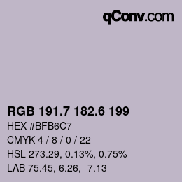 カラーコード: RGB 191.7 182.6 199 | qconv.com