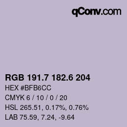 カラーコード: RGB 191.7 182.6 204 | qconv.com