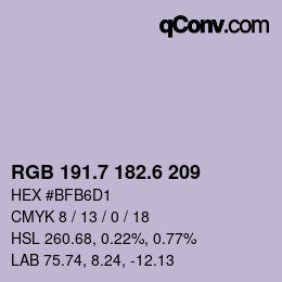 カラーコード: RGB 191.7 182.6 209 | qconv.com